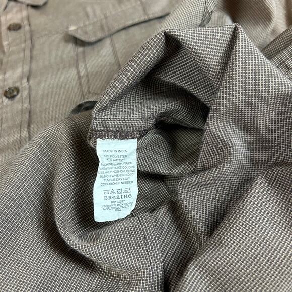 Prana Men Shirt Size XL Brown Micro Check Roll Tab Flap Pockets Button Up - Picture 6 of 10